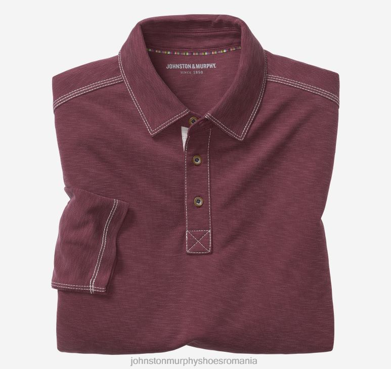 Burgundia 6FF4F855 bărbați Johnston  Murphy polo vintage cu mâneci lungi îmbrăcăminte
