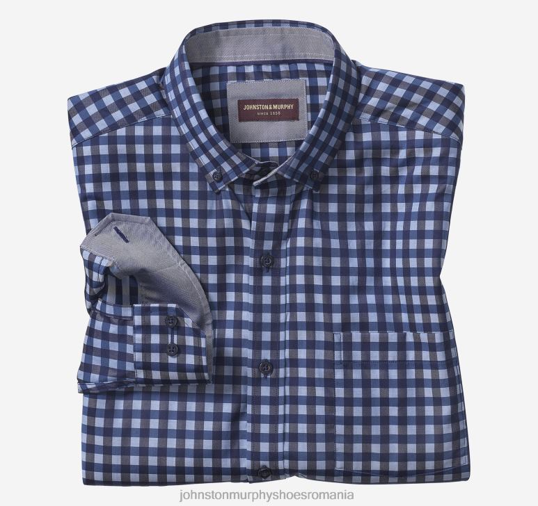 bleumarin/albastru vichy twill închis 6FF4F731 bărbați Johnston  Murphy cămașă din bumbac premium cu guler cu nasturi îmbrăcăminte