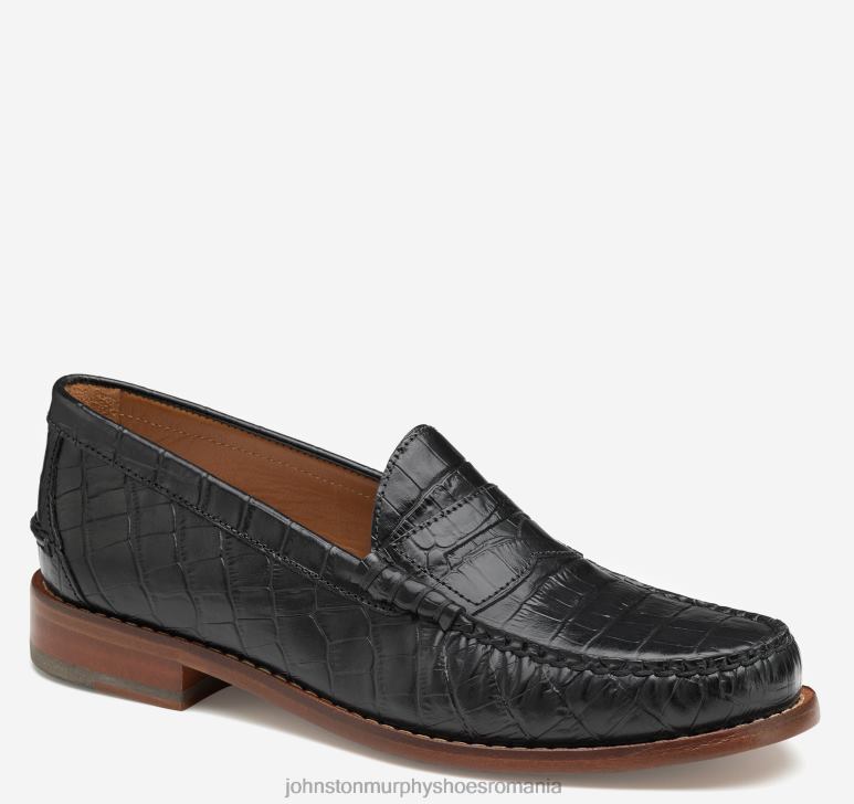 bob plin cu croco negru 6FF4F231 bărbați Johnston  Murphy halstead penny pantofi