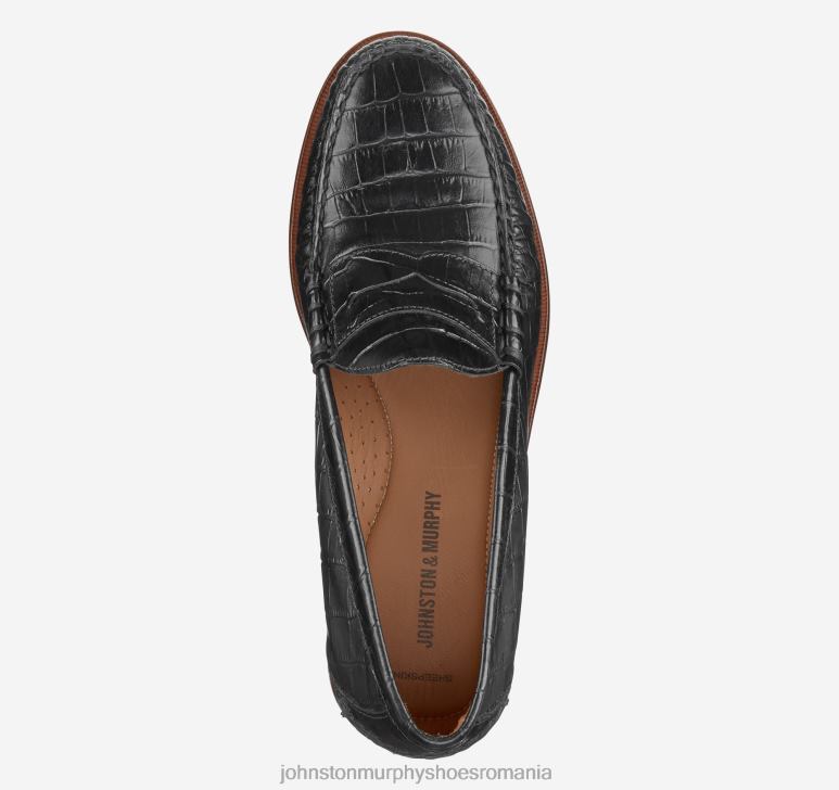 bob plin cu croco negru 6FF4F231 bărbați Johnston  Murphy halstead penny pantofi