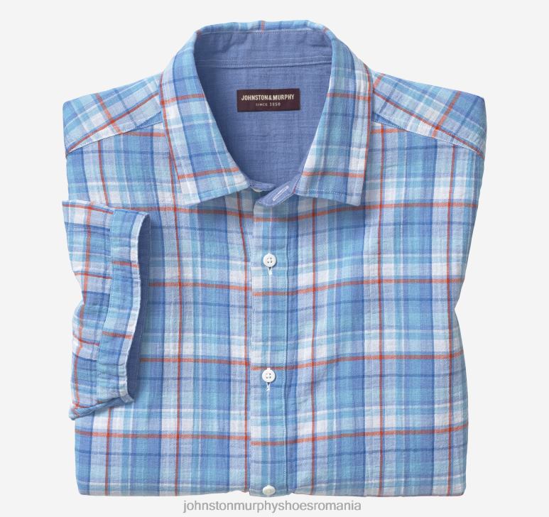 carouri multicolore albastre 6FF4F754 unisex Johnston  Murphy cămașă cu mânecă scurtă cu două straturi îmbrăcăminte