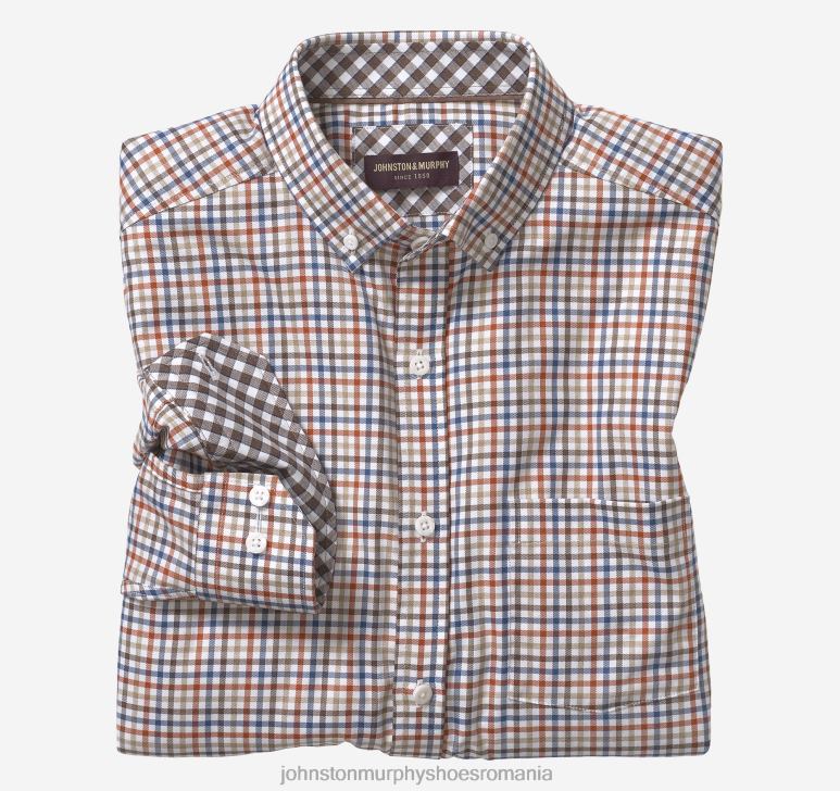 carouri stratificat portocaliu/albastru 6FF4F708 bărbați Johnston  Murphy cămașă cu mâneci lungi din twill în carouri îmbrăcăminte