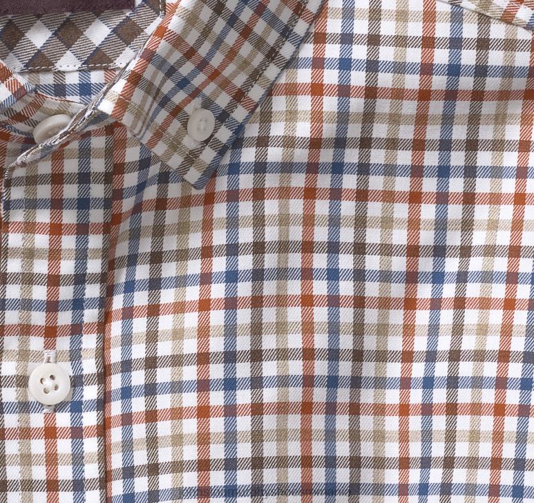 carouri stratificat portocaliu/albastru 6FF4F708 bărbați Johnston  Murphy cămașă cu mâneci lungi din twill în carouri îmbrăcăminte