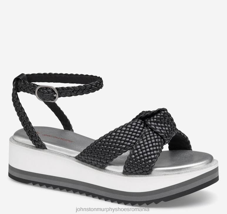 fața din piele artificială neagră 6FF4F1242 femei Johnston  Murphy sandală țesută grație pantofi