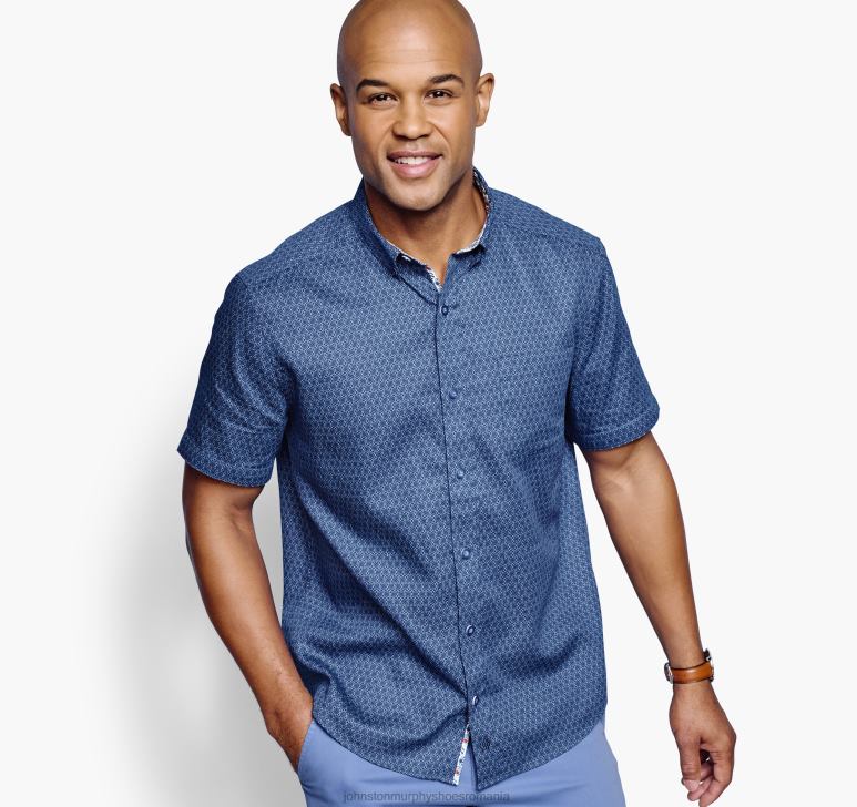 floare legată de bleumarin 6FF4F403 unisex Johnston  Murphy cămașă cu mânecă scurtă din bumbac texturat îmbrăcăminte