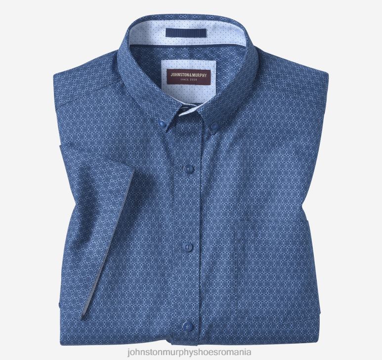floare legată de bleumarin 6FF4F403 unisex Johnston  Murphy cămașă cu mânecă scurtă din bumbac texturat îmbrăcăminte
