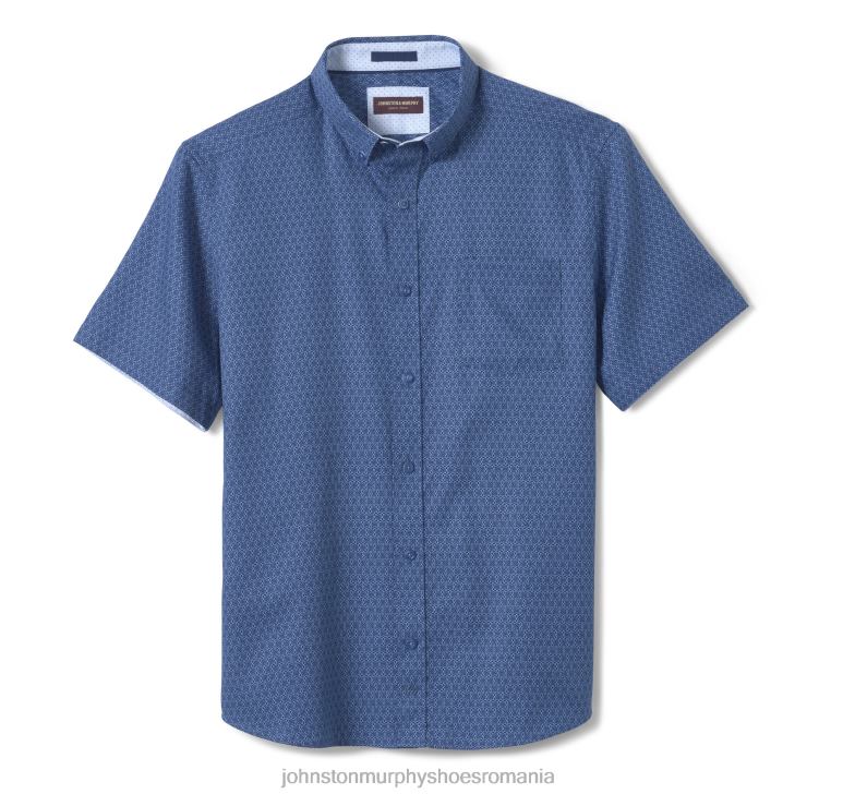 floare legată de bleumarin 6FF4F403 unisex Johnston  Murphy cămașă cu mânecă scurtă din bumbac texturat îmbrăcăminte