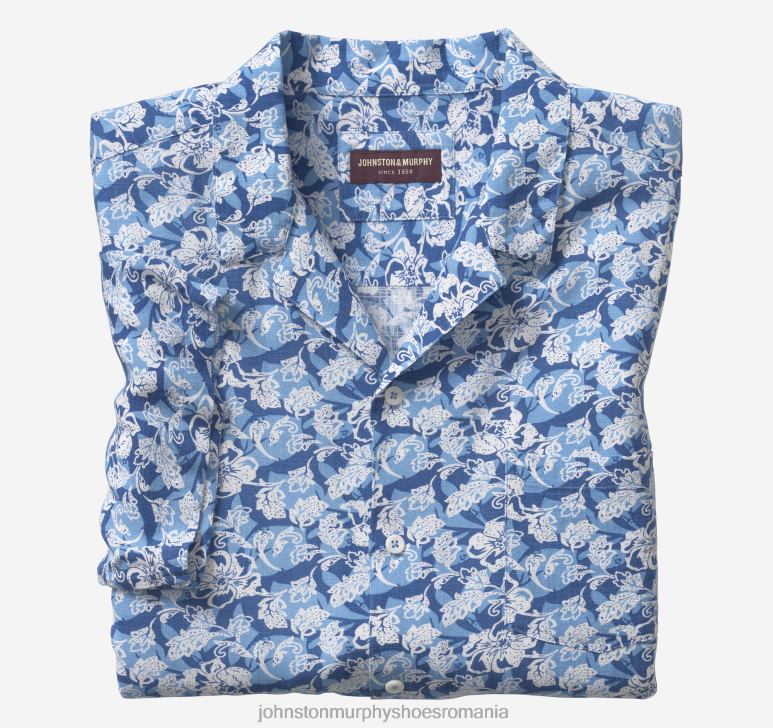 floral tropical albastru 6FF4F501 bărbați Johnston  Murphy cămașă de tabără cu mânecă scurtă îmbrăcăminte