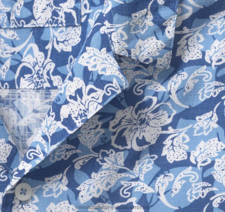 floral tropical albastru 6FF4F501 bărbați Johnston  Murphy cămașă de tabără cu mânecă scurtă îmbrăcăminte
