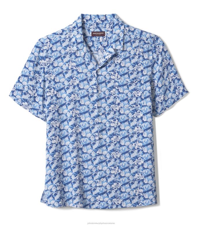 floral tropical albastru 6FF4F501 bărbați Johnston  Murphy cămașă de tabără cu mânecă scurtă îmbrăcăminte