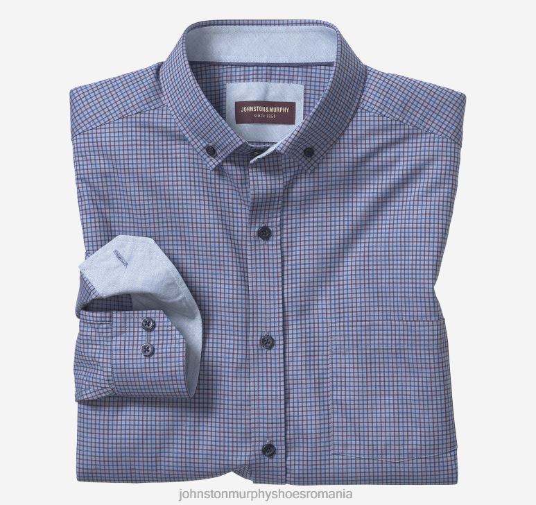 micro check albastru 6FF4F678 bărbați Johnston & Murphy cămașă cu mâneci lungi din twill în carouri îmbrăcăminte