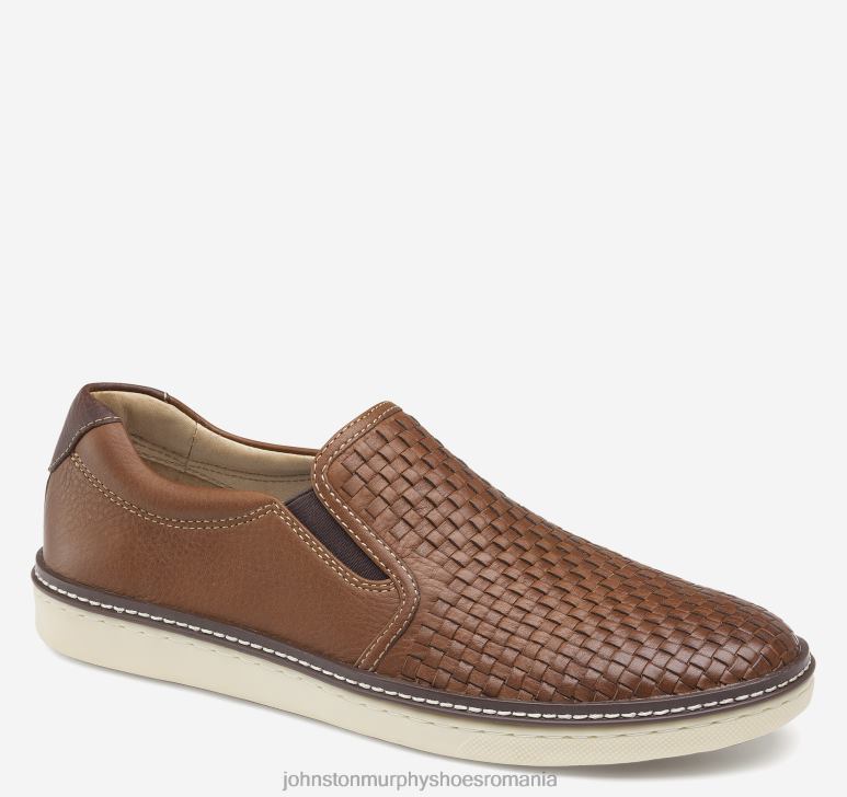 piele naturală cafeniu 6FF4F12 bărbați Johnston & Murphy slip-on țesut mcguffey pantofi