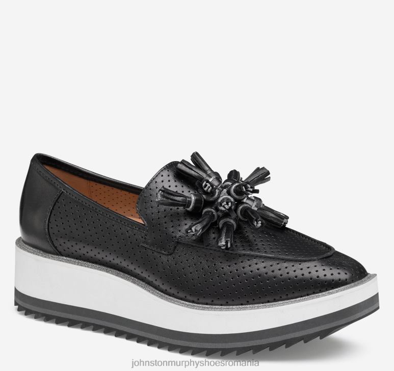 piele mănușă neagră 6FF4F1217 femei Johnston & Murphy slip-on cu ciucuri perfed gracelyn pantofi