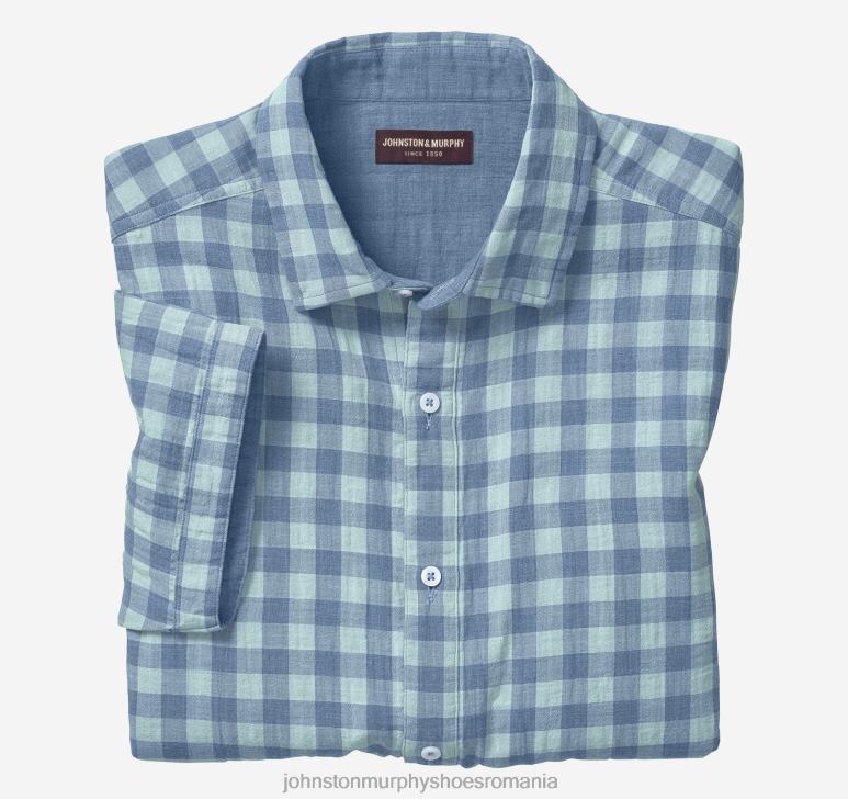 mentă vichy mare 6FF4F702 unisex Johnston  Murphy cămașă cu mânecă scurtă cu două straturi îmbrăcăminte