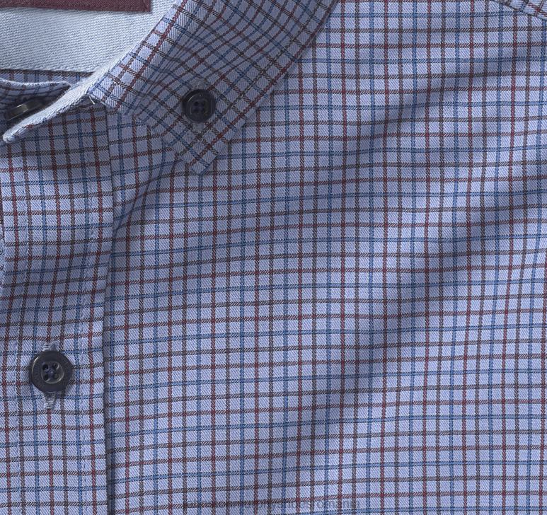 micro check albastru 6FF4F678 bărbați Johnston  Murphy cămașă cu mâneci lungi din twill în carouri îmbrăcăminte