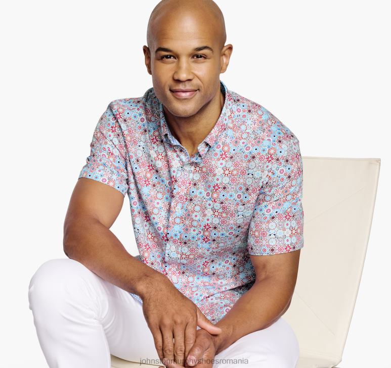 mozaic multifloral albastru 6FF4F465 unisex Johnston  Murphy cămașă cu mânecă scurtă din bumbac texturat îmbrăcăminte
