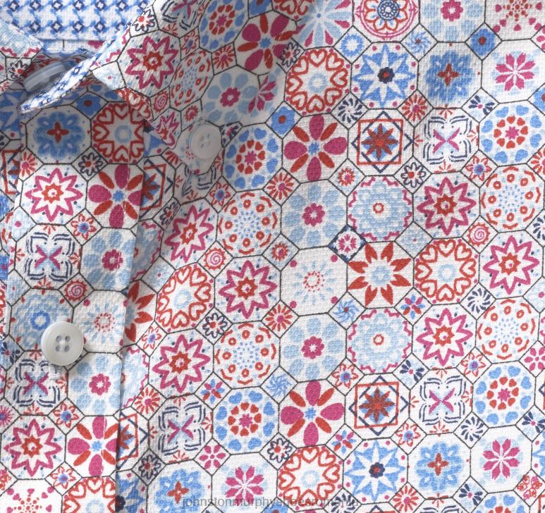 mozaic multifloral albastru 6FF4F465 unisex Johnston  Murphy cămașă cu mânecă scurtă din bumbac texturat îmbrăcăminte