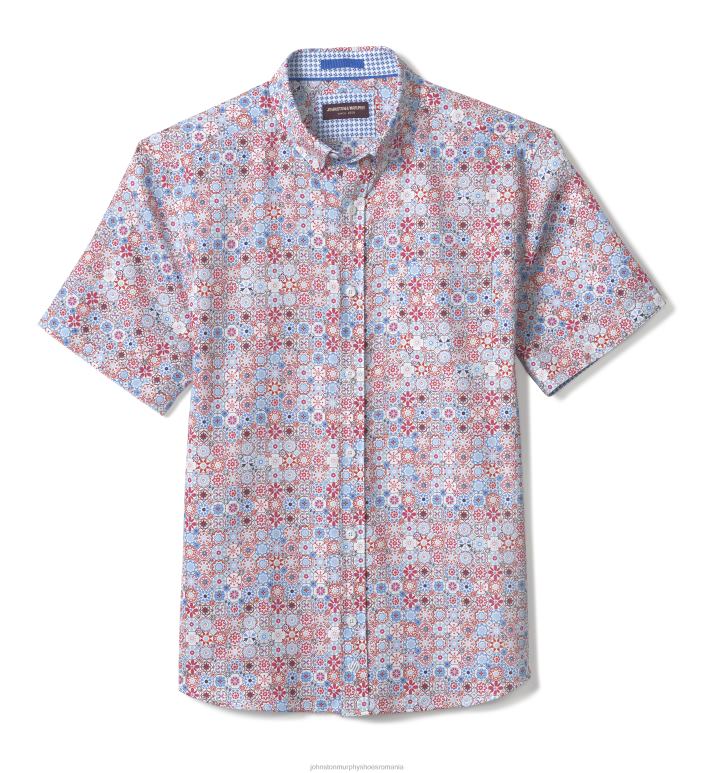 mozaic multifloral albastru 6FF4F465 unisex Johnston  Murphy cămașă cu mânecă scurtă din bumbac texturat îmbrăcăminte