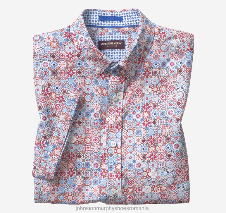 mozaic multifloral albastru 6FF4F465 unisex Johnston  Murphy cămașă cu mânecă scurtă din bumbac texturat îmbrăcăminte