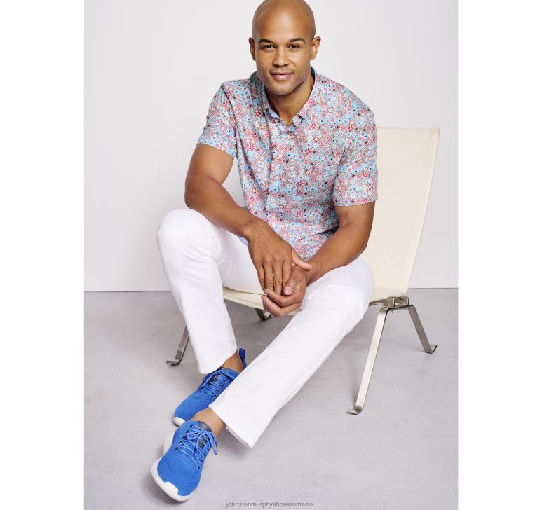 mozaic multifloral albastru 6FF4F465 unisex Johnston  Murphy cămașă cu mânecă scurtă din bumbac texturat îmbrăcăminte