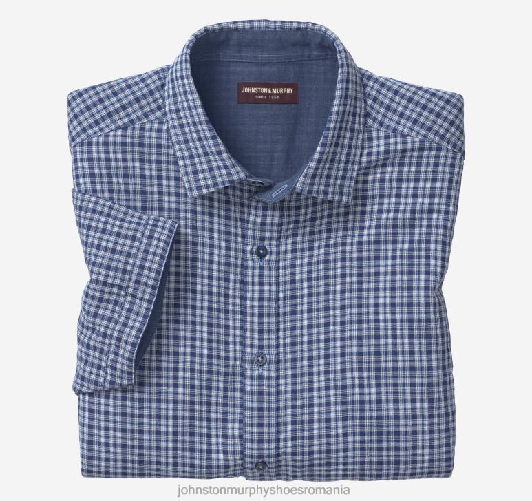 multi check bleumarin 6FF4F675 unisex Johnston  Murphy cămașă cu mânecă scurtă cu două straturi îmbrăcăminte
