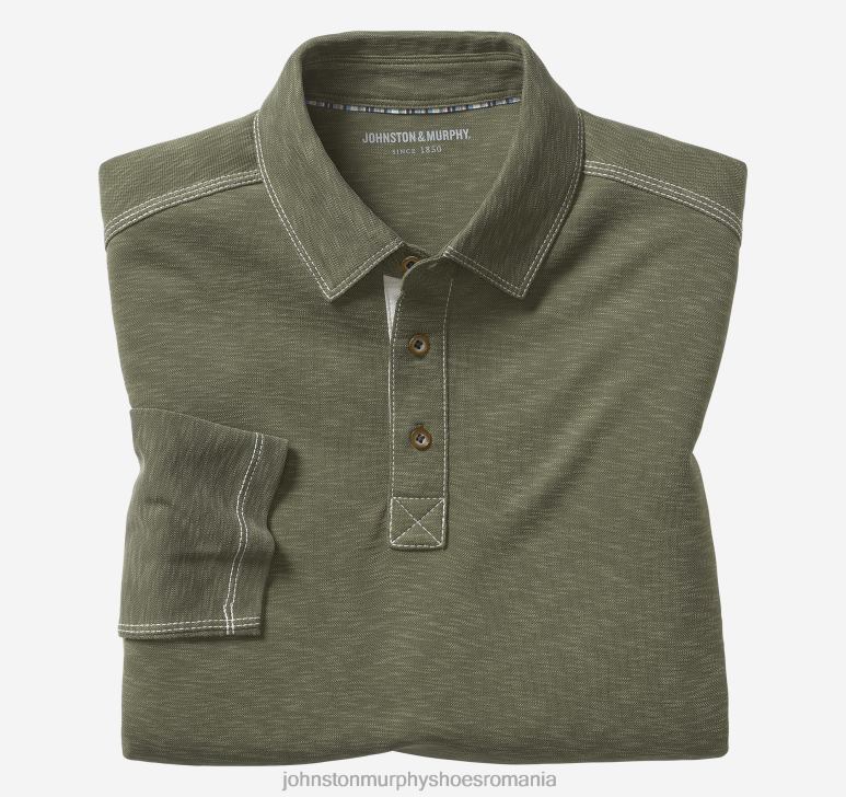 măsline 6FF4F772 bărbați Johnston  Murphy polo vintage cu mâneci lungi îmbrăcăminte