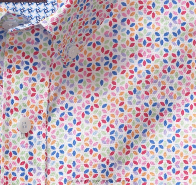 petală multi geo albă 6FF4F466 unisex Johnston  Murphy cămașă cu mânecă scurtă din bumbac texturat îmbrăcăminte
