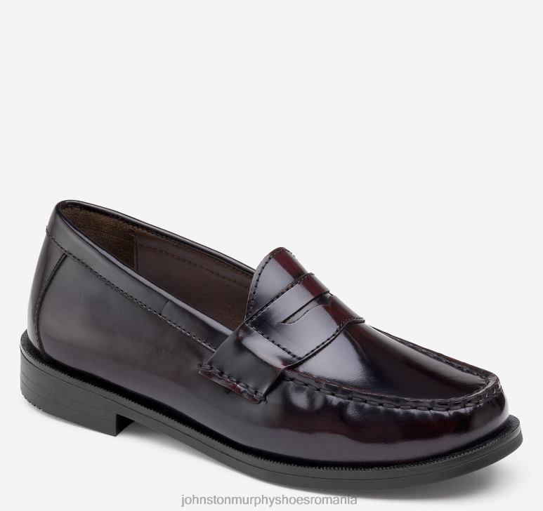 piele de culoare burgundy periată 6FF4F1357 băiat Johnston  Murphy copil mare hayes penny pantofi