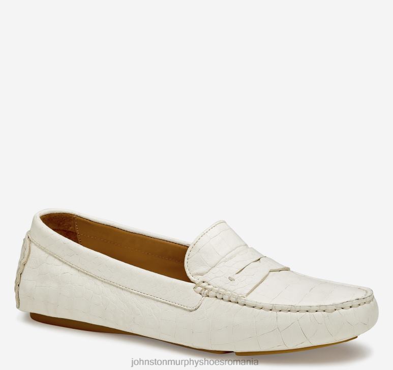 piele de oaie cu relief croco alb 6FF4F1272 femei Johnston  Murphy maggie penny pantofi