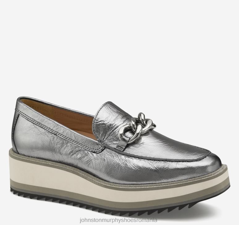 piele de oaie metalică argintie 6FF4F1261 femei Johnston  Murphy mocasnic cu lanț gracelyn pantofi