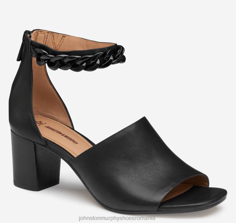 piele de vițel neagră 6FF4F1188 femei Johnston  Murphy sandală cu lanț Evelyn pantofi