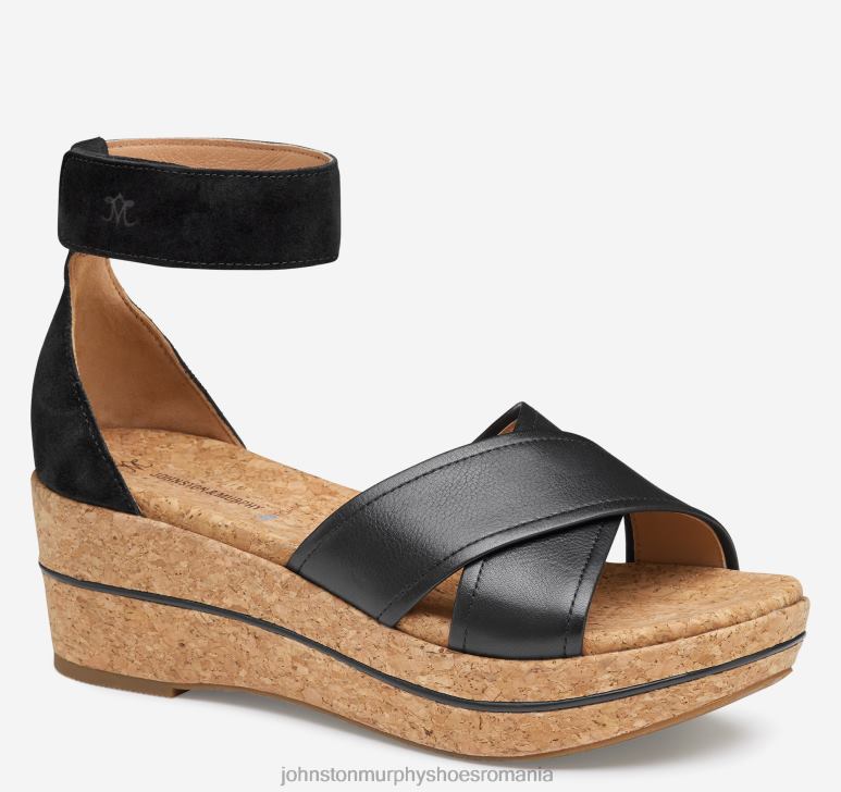 piele de vițel neagră/de piele de căprioară 6FF4F1212 femei Johnston  Murphy sandală gigi cu bandă încrucișată pantofi