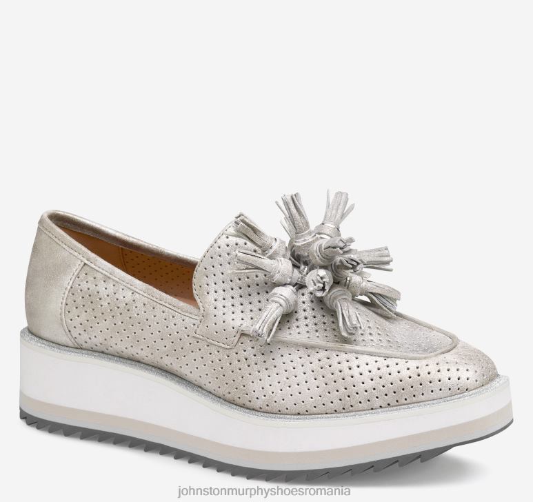 piele intoarsa argintie metalizata 6FF4F1202 femei Johnston  Murphy slip-on cu ciucuri perfed gracelyn pantofi