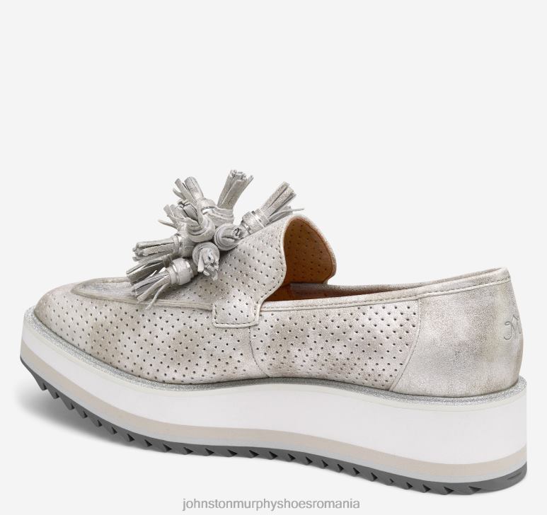 piele intoarsa argintie metalizata 6FF4F1202 femei Johnston  Murphy slip-on cu ciucuri perfed gracelyn pantofi