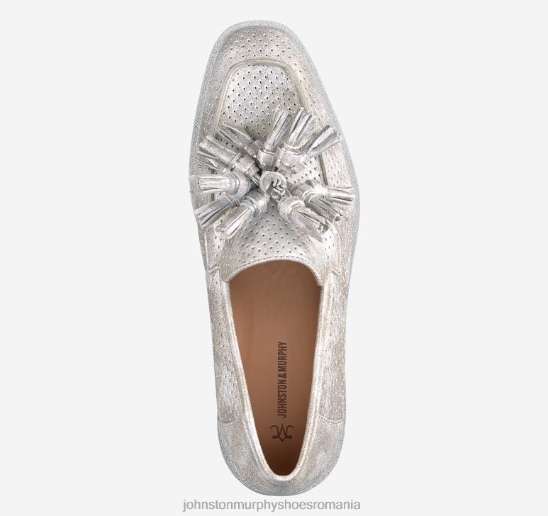 piele intoarsa argintie metalizata 6FF4F1202 femei Johnston  Murphy slip-on cu ciucuri perfed gracelyn pantofi