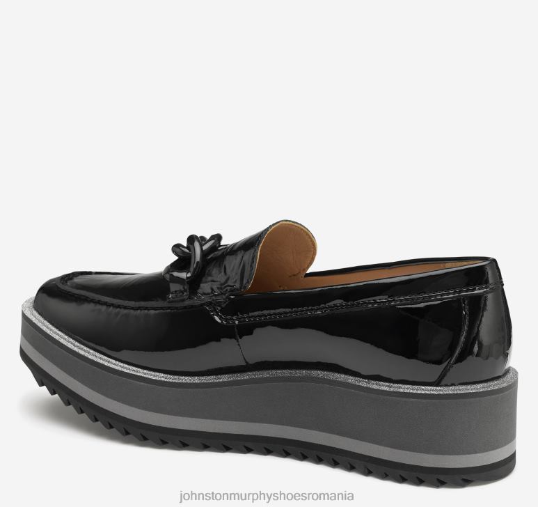 piele lacuita neagra 6FF4F1263 femei Johnston  Murphy mocasnic cu lanț gracelyn pantofi
