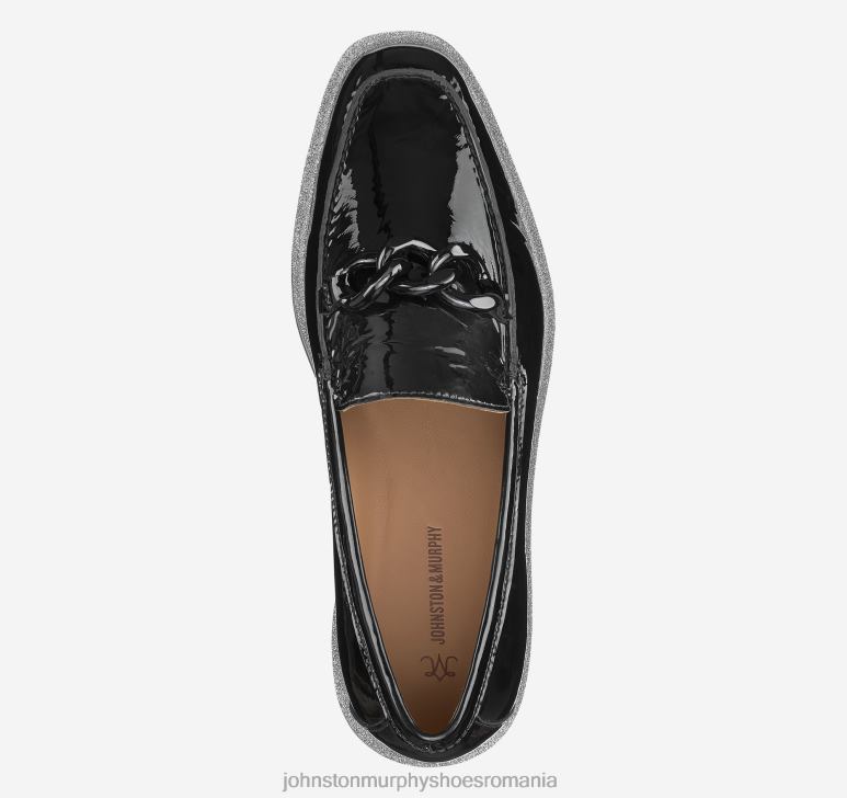 piele lacuita neagra 6FF4F1263 femei Johnston  Murphy mocasnic cu lanț gracelyn pantofi
