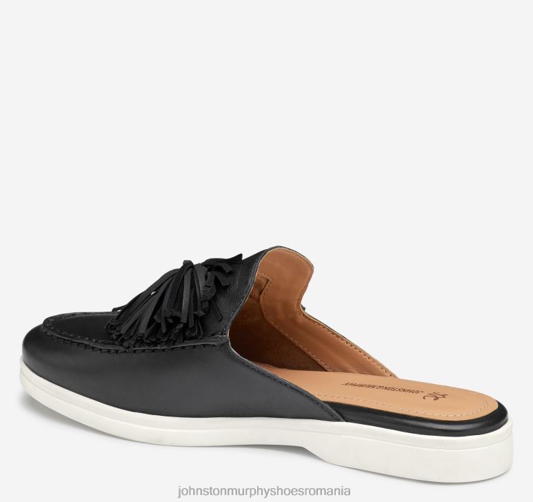 piele mănușă neagră 6FF4F1209 femei Johnston  Murphy darlene cu franjuri mule pantofi