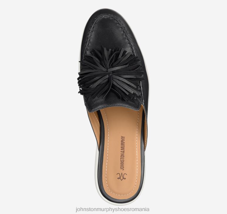 piele mănușă neagră 6FF4F1209 femei Johnston  Murphy darlene cu franjuri mule pantofi