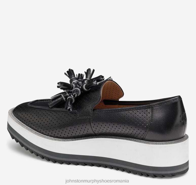 piele mănușă neagră 6FF4F1217 femei Johnston  Murphy slip-on cu ciucuri perfed gracelyn pantofi