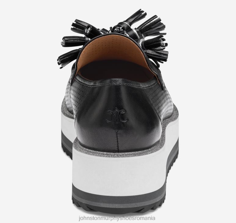 piele mănușă neagră 6FF4F1217 femei Johnston  Murphy slip-on cu ciucuri perfed gracelyn pantofi