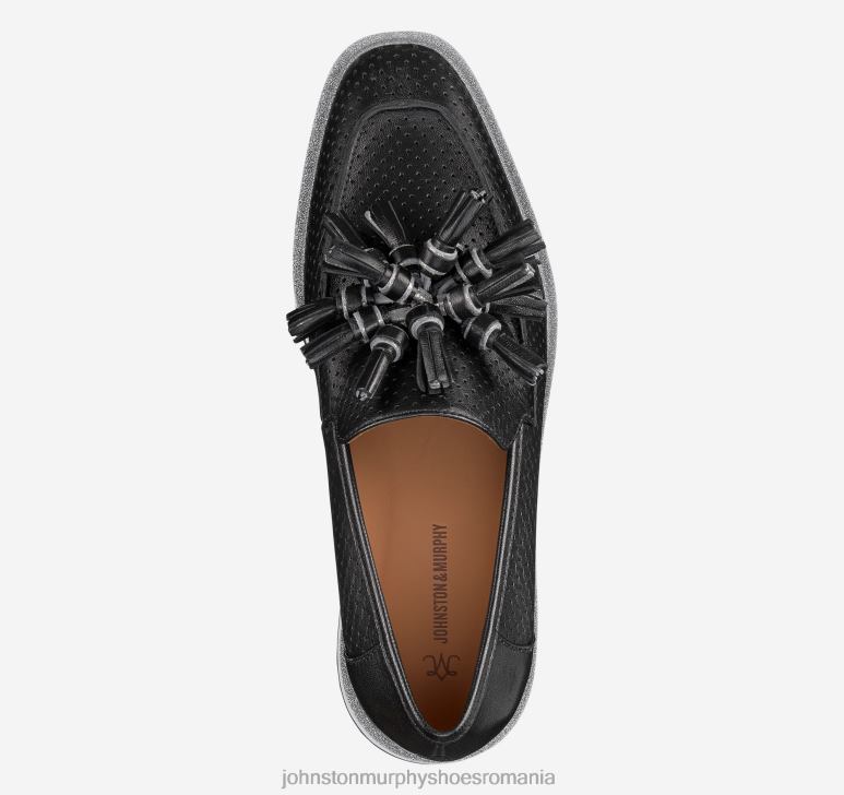 piele mănușă neagră 6FF4F1217 femei Johnston  Murphy slip-on cu ciucuri perfed gracelyn pantofi