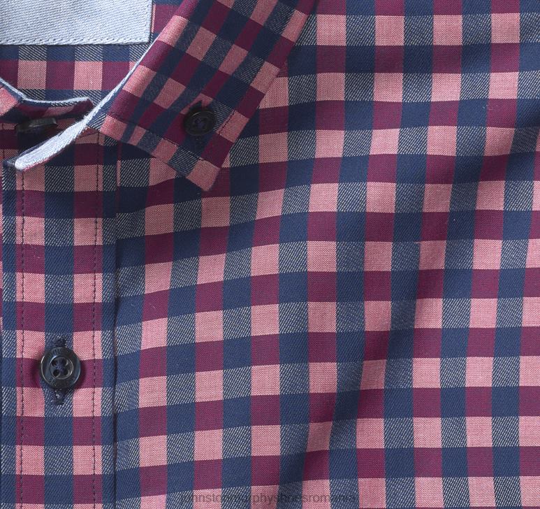 roșu/bleumarin vichy twill închis 6FF4F791 bărbați Johnston  Murphy cămașă din bumbac premium cu guler cu nasturi îmbrăcăminte