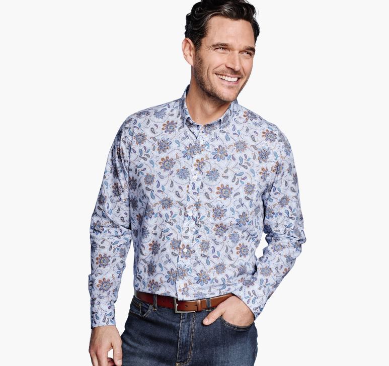 sky floral paisley 6FF4F619 bărbați Johnston  Murphy cămașă din bumbac imprimat îmbrăcăminte