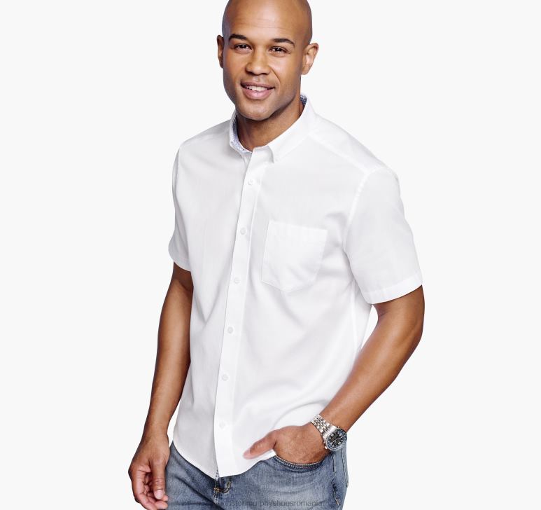 solid alb 6FF4F433 unisex Johnston  Murphy cămașă cu mânecă scurtă din bumbac texturat îmbrăcăminte