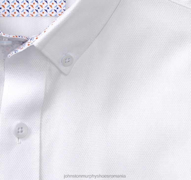 solid alb 6FF4F433 unisex Johnston  Murphy cămașă cu mânecă scurtă din bumbac texturat îmbrăcăminte