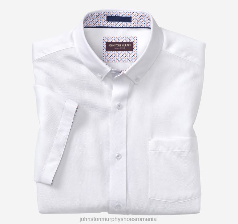 solid alb 6FF4F433 unisex Johnston  Murphy cămașă cu mânecă scurtă din bumbac texturat îmbrăcăminte