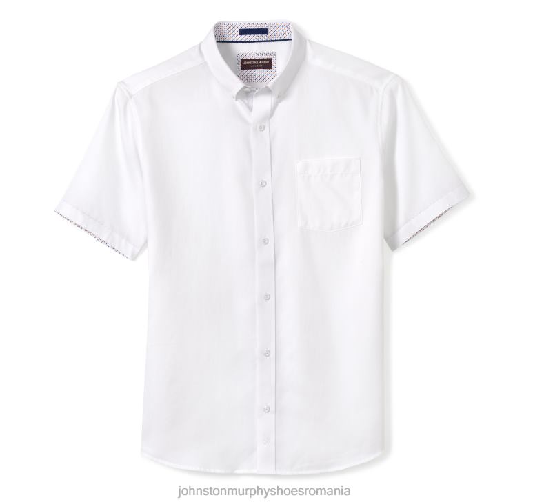 solid alb 6FF4F433 unisex Johnston  Murphy cămașă cu mânecă scurtă din bumbac texturat îmbrăcăminte