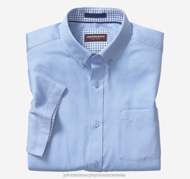 solid albastru 6FF4F509 unisex Johnston  Murphy cămașă cu mânecă scurtă din bumbac texturat îmbrăcăminte