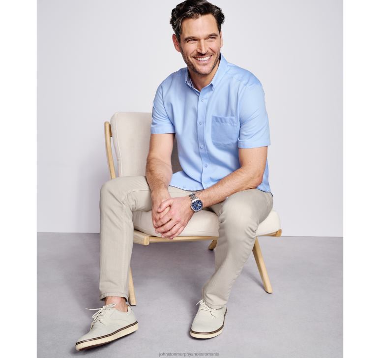 solid albastru 6FF4F509 unisex Johnston  Murphy cămașă cu mânecă scurtă din bumbac texturat îmbrăcăminte